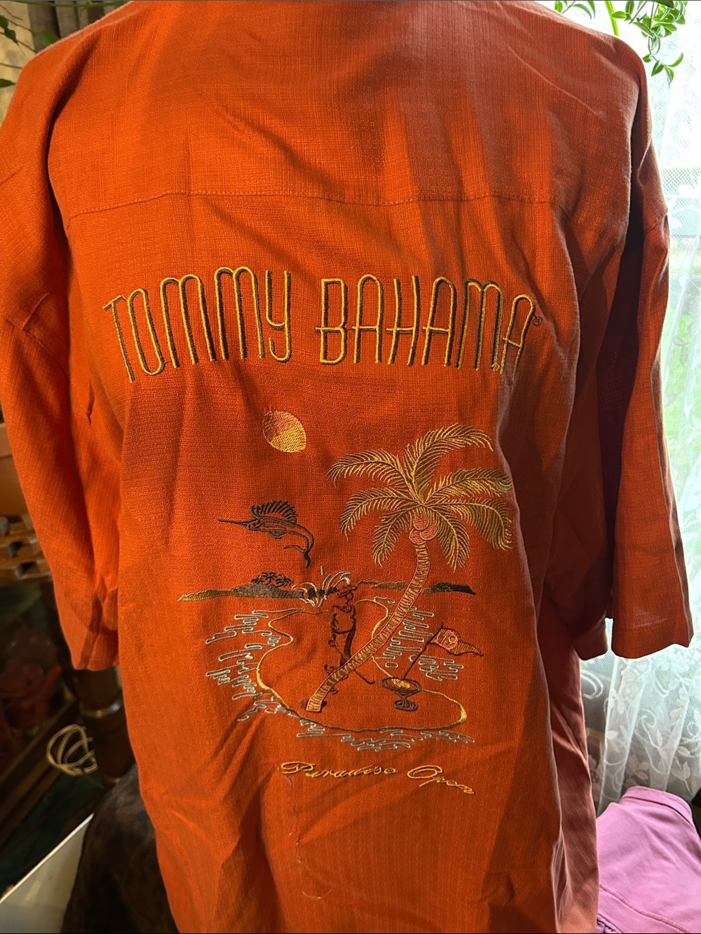 Men's Tommy Bahama Rust Orange Button-Up Shirt - Picture 2 of 5